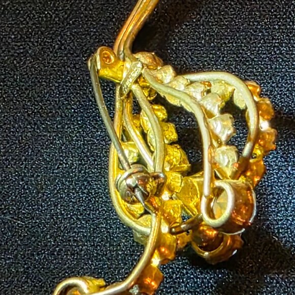 Made in Austria‎ Gold-Tone & Clear Rhinestone Floral Brooch Pin - Picture 10 of 14